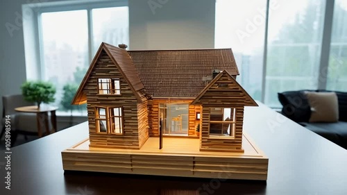 office Wood model maquette modern home property window light designer architecture check house analysing glow business estate market real table buy closeup control corporate exam expert idea inspecti photo