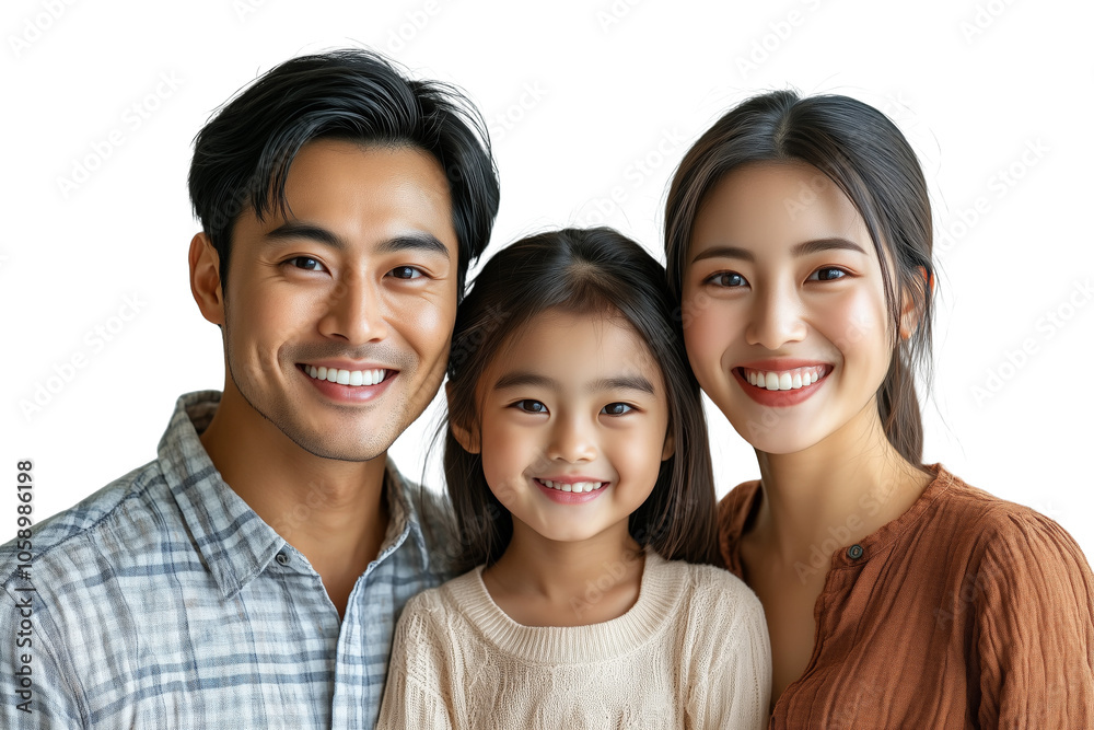 Happy Young Asian Family Portrait, Smiling Parents with Child, Isolated, Transparent Background Happy Young Asian Family Portrait, Smiling Parents with Child, Isolated, Transparent Background