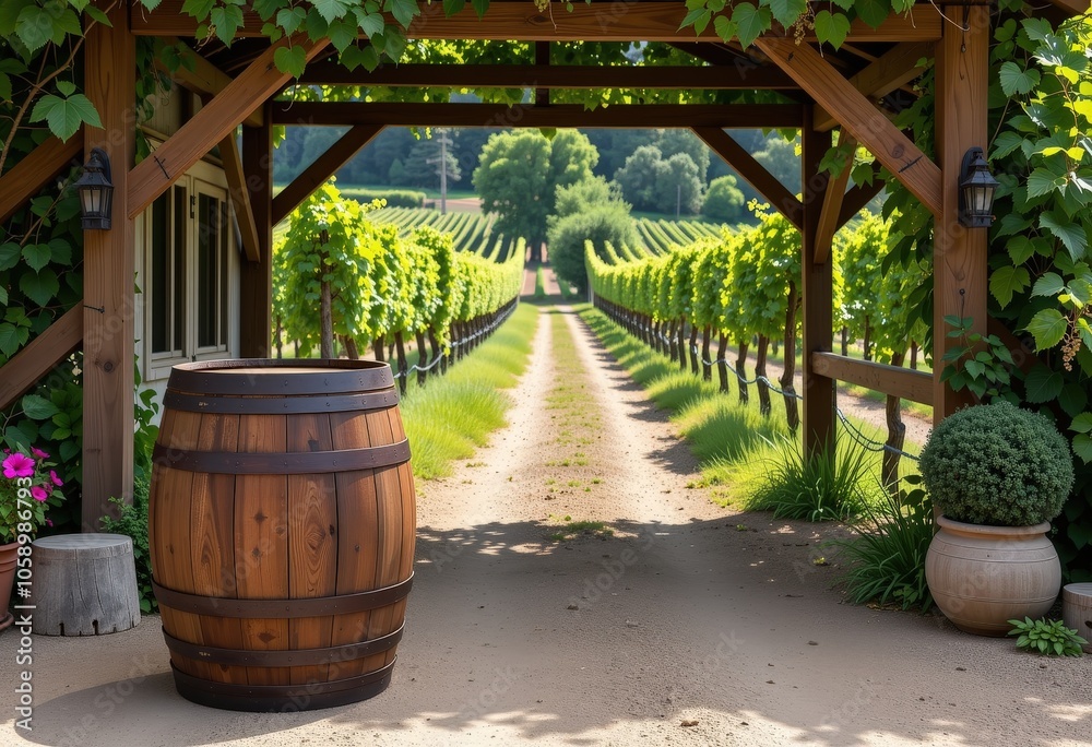 Naklejka premium barrel in a vineyard