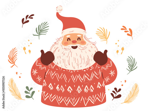 Hand-Drawn Santa Claus in Festive Winter Attire