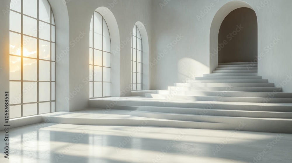 White Room with Staircase and Sunlight White Room with Staircase and Sunlight
