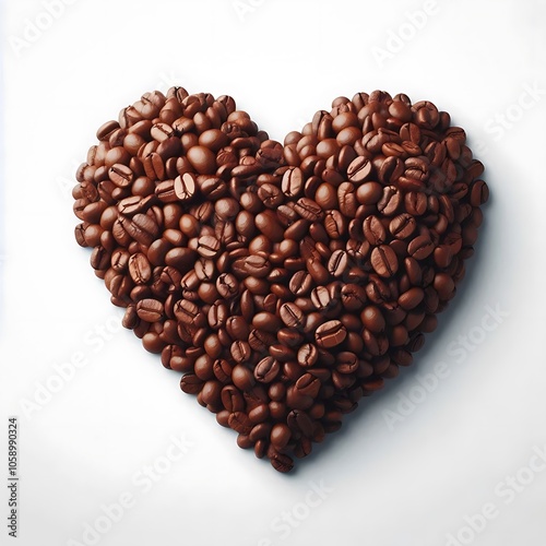 Heart Shaped Coffee Beans on White Background – Symbol of Love for Coffee and Warm, Cozy Moments