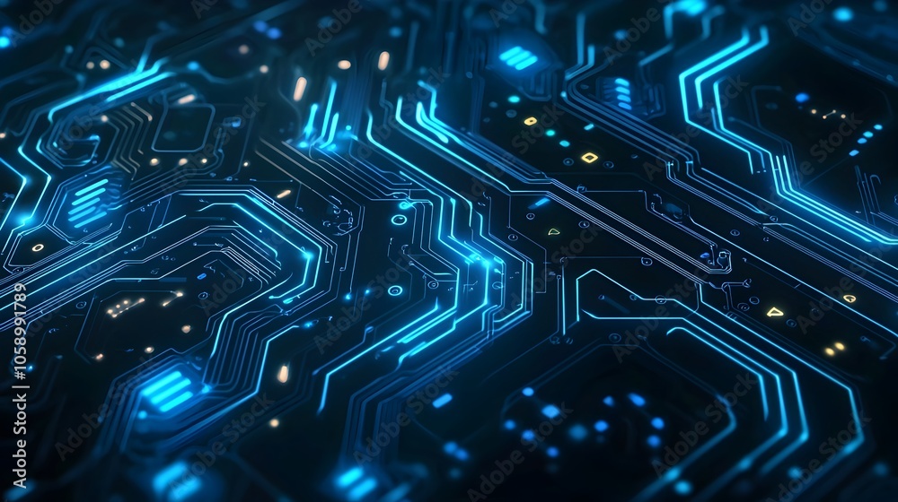 Futuristic Neon Circuit Board Pattern with Glowing Tech Connections on Dark Background Futuristic Neon Circuit Board Pattern with Glowing Tech Connections on Dark Background