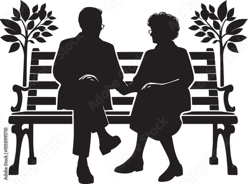 Grandparents sitting together silhouette vector illustration isolated on a white background