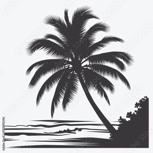 Palm tree silhouette on white background