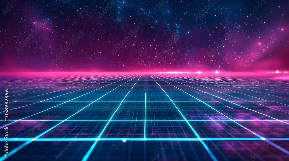 Futuristic Neon Grid Pattern in Moody Dark Digital Landscape Futuristic Neon Grid Pattern in Moody Dark Digital Landscape