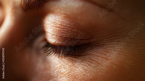 Close-up of skin showing wrinkles, highlighting the wrinkle removal process in a spa. photo