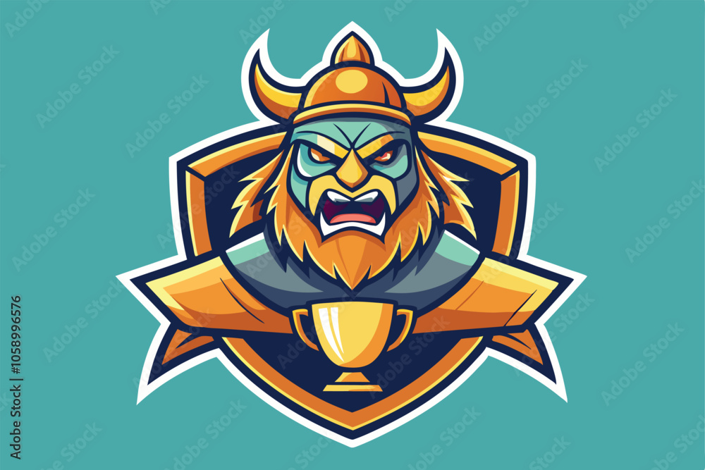 Fototapeta premium Trophy Mascot Logo Design Vector Template set . Trophy Badge Illustration for Sport Team. 