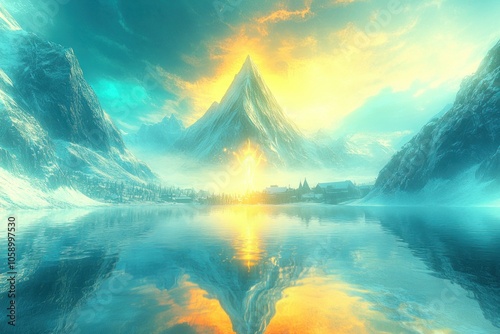Tranquil Sunset Over Majestic Mountain Landscape