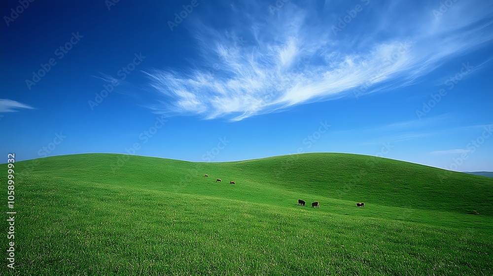 Fototapeta premium Wide Open Prairie with Grazing Cattle