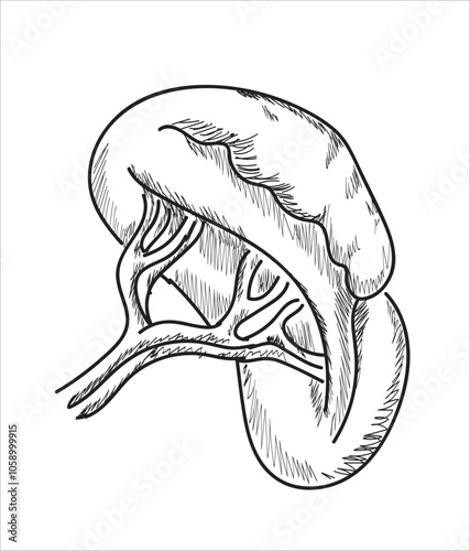 Human organ icons sketch. Lungs, liver, heart, large intestine, tooth, ear	