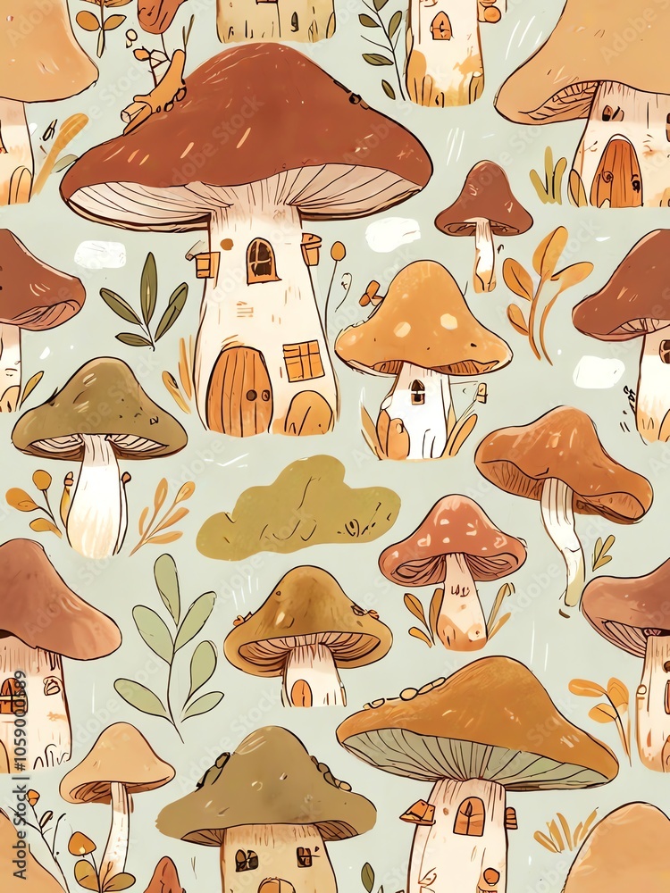 Mushroom Houses Illustration Mushroom Houses Illustration