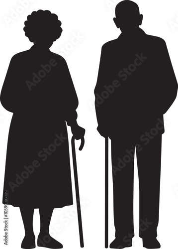 Grandparents together silhouette vector illustration isolated on a white background
