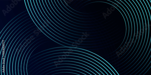 Blue abstract background with glowing circles. Swirl circular lines pattern. Geometric spiral. Twirl element. Modern graphic desi