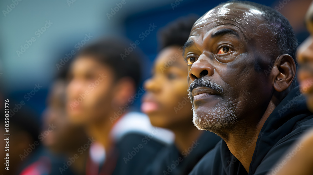 Focused Basketball Coach on Sidelines Focused Basketball Coach on Sidelines