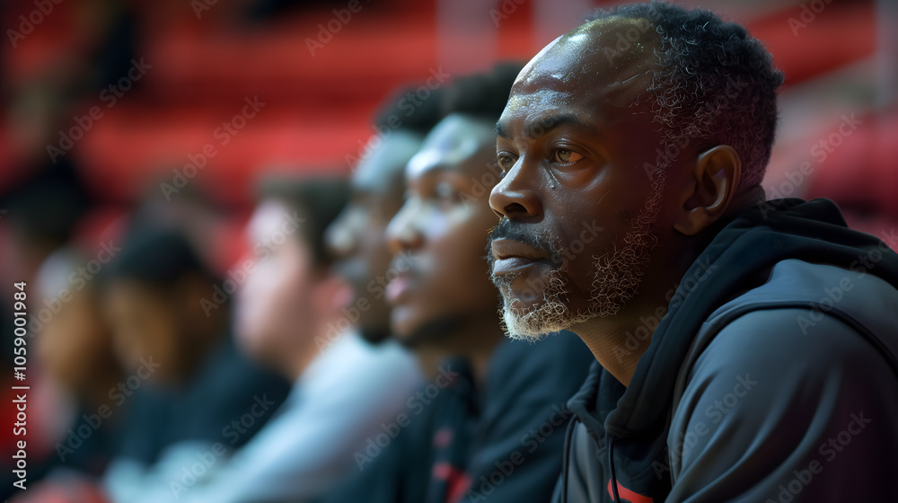 Focused Basketball Coach on Sidelines Focused Basketball Coach on Sidelines