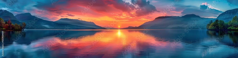 Calm Mountain Lake Sunset Reflection Calm Mountain Lake Sunset Reflection