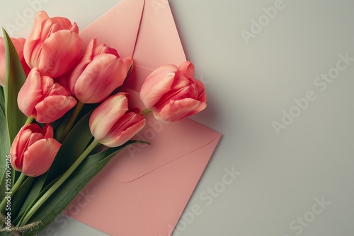 Pink Tulips Resting on Pink Envelope