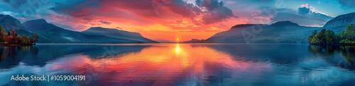 Calm Mountain Lake Sunset Reflection