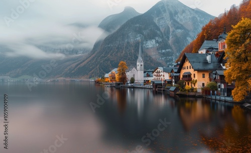 Lake Town at Sunset