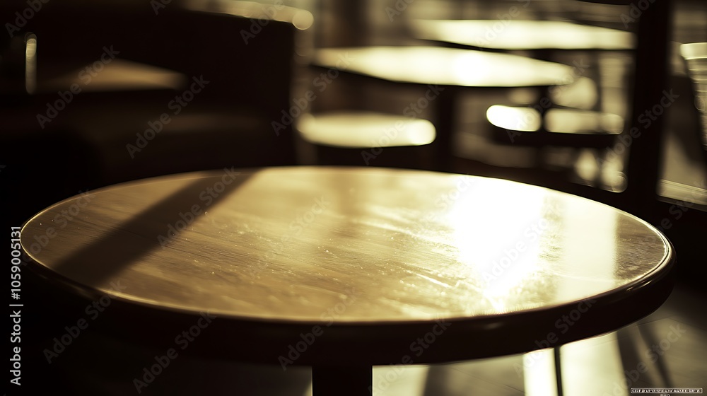 A Single Table Top Illuminated by Warm Sunlight in a Cafe A Single Table Top Illuminated by Warm Sunlight in a Cafe