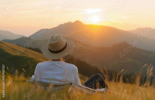 Woman Relaxing in Hammock at Sunset