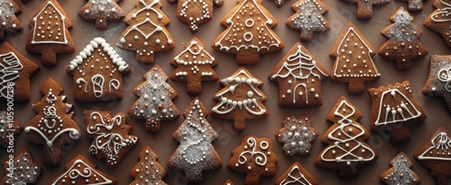 Decorated Gingerbread Cookies On A Brown Surface
