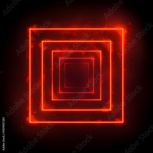 Glowing red square neon tunnel effect photo