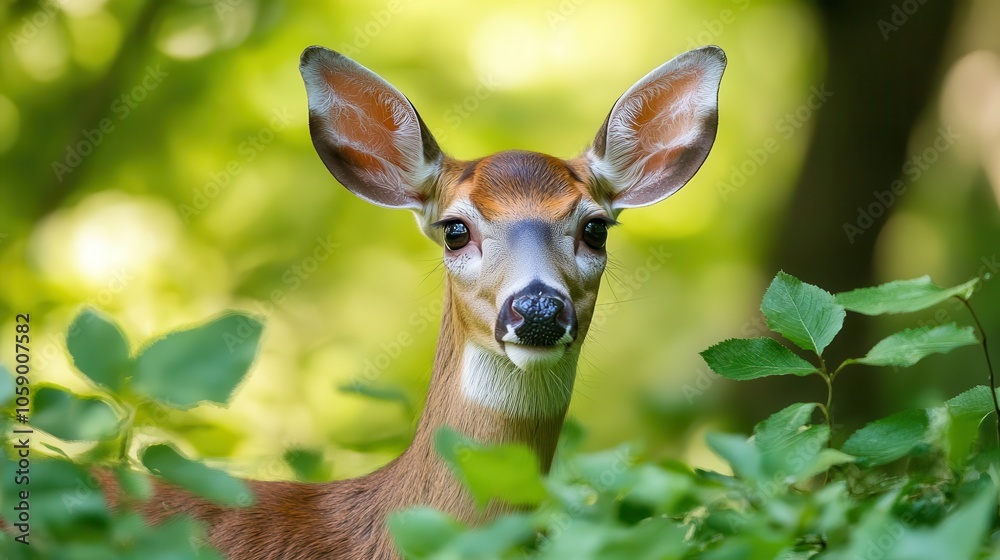 portrait of a serene deer standing gracefully in lush greenery, capturing the beauty of wildlife in a natural setting. soft lighting enhances the tranquil mood, emphasizing the connection to nature portrait of a serene deer standing gracefully in lush greenery, capturing the beauty of wildlife in a natural setting. soft lighting enhances the tranquil mood, emphasizing the connection to nature