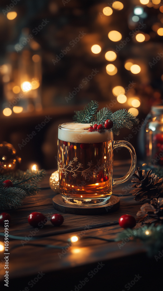 Festive Mug of Hot Toddy with Cranberry Garnish Festive Mug of Hot Toddy with Cranberry Garnish