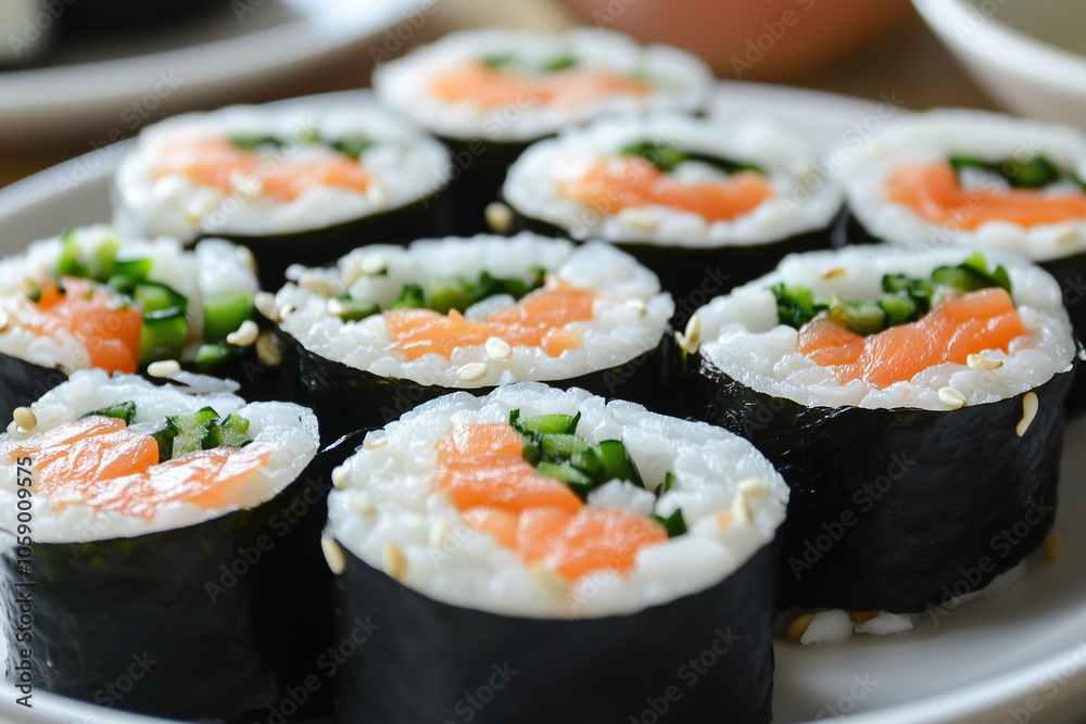 Delicious sushi roll with salmon and eijen Delicious sushi roll with salmon and eijen
