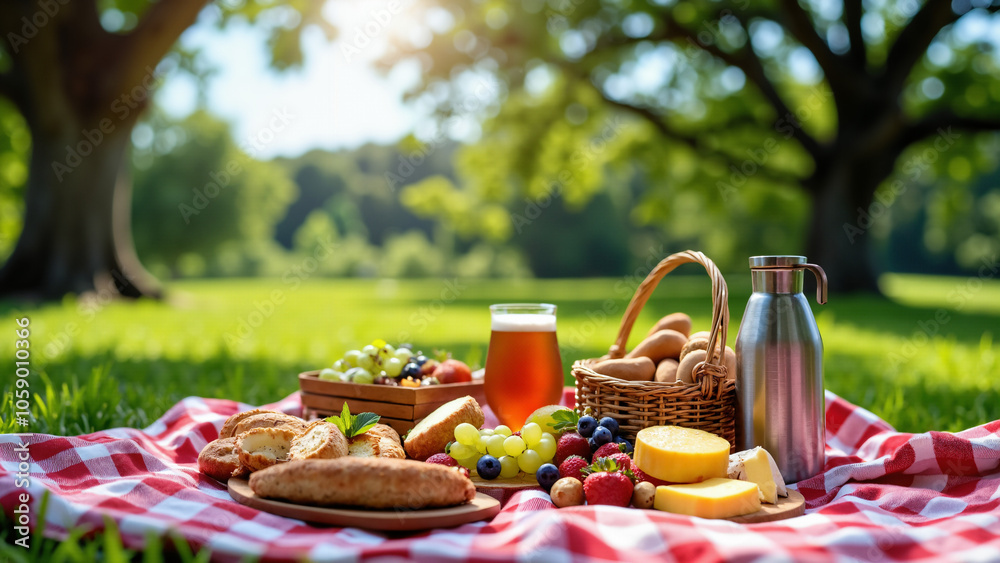Idyllic Summer Picnic Scene: Perfect for Lifestyle Blogs, Outdoor Event Planning, and Food Marketing Idyllic Summer Picnic Scene: Perfect for Lifestyle Blogs, Outdoor Event Planning, and Food Marketing