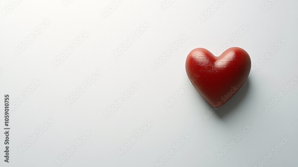 A single red heart on a white background. A single red heart on a white background.