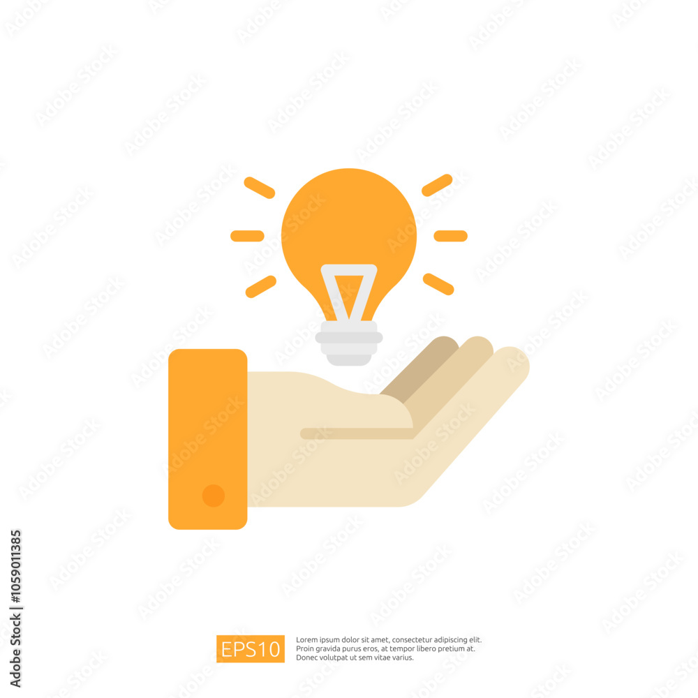 A stylized hand holding a light bulb, symbolizing ideas, creativity, and innovation. The design is minimalistic with a bright color scheme.