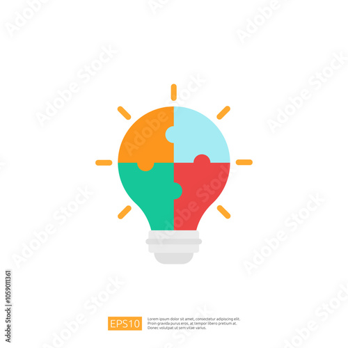 The image features a light bulb composed of colorful puzzle pieces, symbolizing creativity and problem-solving. It represents innovative ideas and collaboration.
