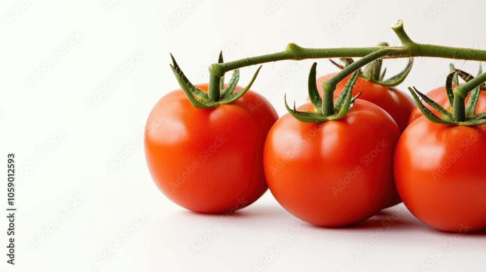 ripe tomatoes on a vine, isolated against a white background, showcasing their rich red color and plump form, embodying freshness and culinary potential ripe tomatoes on a vine, isolated against a white background, showcasing their rich red color and plump form, embodying freshness and culinary potential