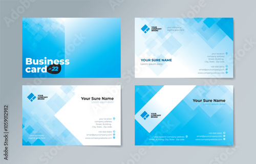 Set of business card templates with abstract random transparent white rectangle on white and cyan background