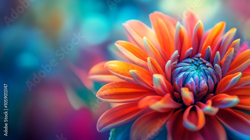 Macro Close-Up of Vibrant Orange and Blue Flower