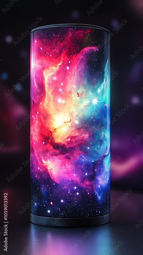 Cylindrical Display Featuring a Cosmic Nebula with Stars Cylindrical Display Featuring a Cosmic Nebula with Stars