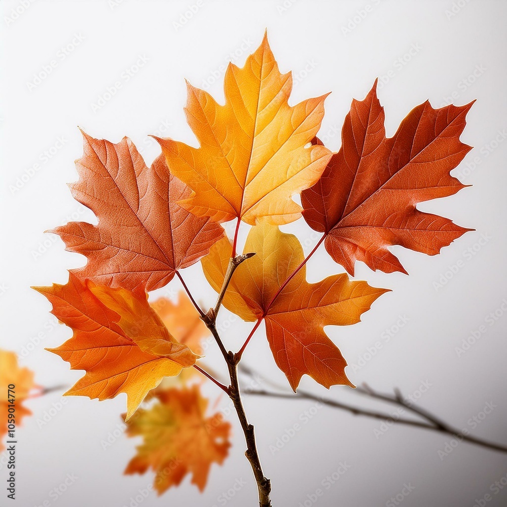 Autumn fall leaves on a branch isolated on transparent or white background Autumn fall leaves on a branch isolated on transparent or white background