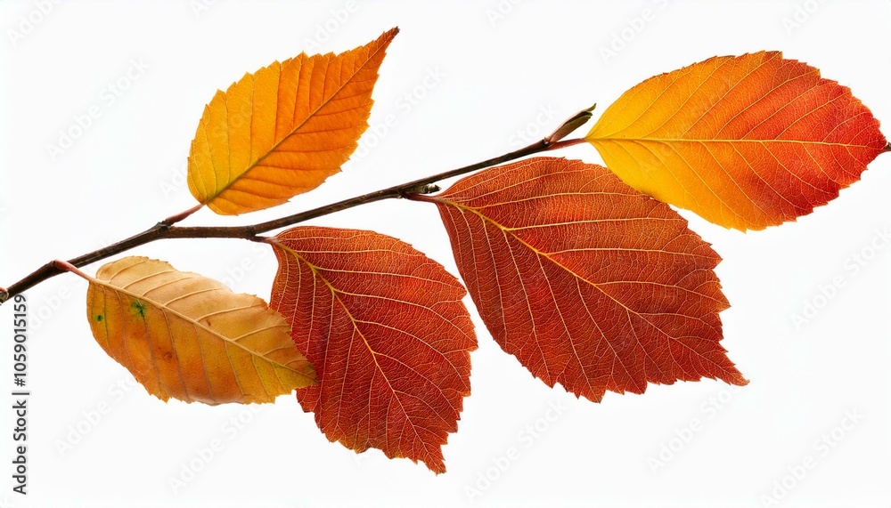 Obraz premium Autumn fall leaves on a branch isolated on transparent or white background