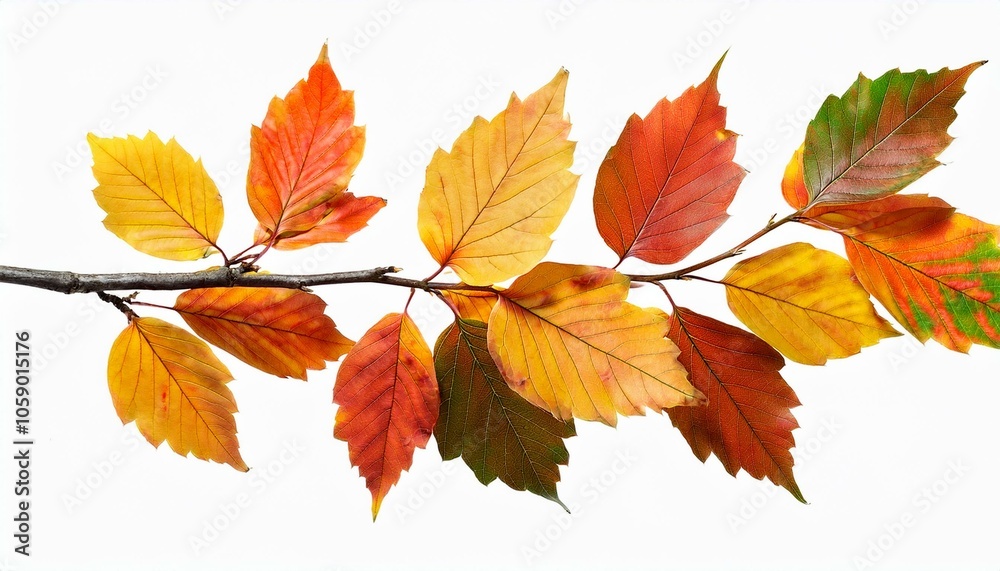 Autumn fall leaves on a branch isolated on transparent or white background Autumn fall leaves on a branch isolated on transparent or white background