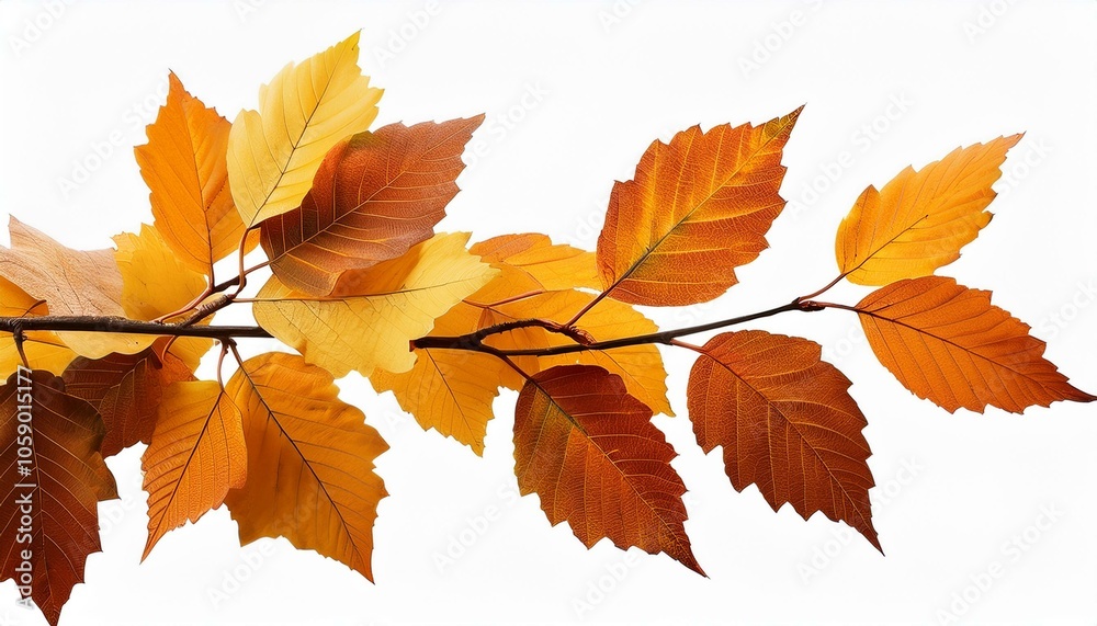 Autumn fall leaves on a branch isolated on transparent or white background Autumn fall leaves on a branch isolated on transparent or white background