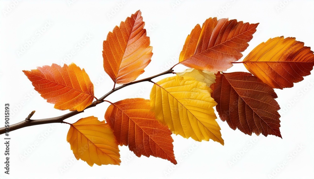 Autumn fall leaves on a branch isolated on transparent or white background Autumn fall leaves on a branch isolated on transparent or white background