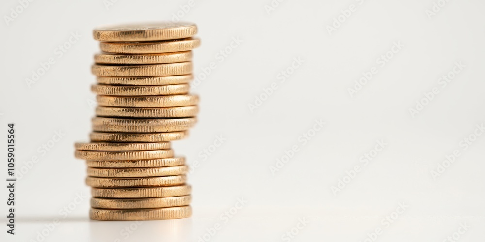 Stack of golden coins on a white isolate background, representing wealth and financial growth. Stack of golden coins on a white isolate background, representing wealth and financial growth.