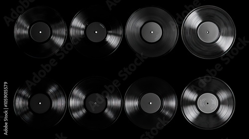 Collection of vinyl records on a black background..