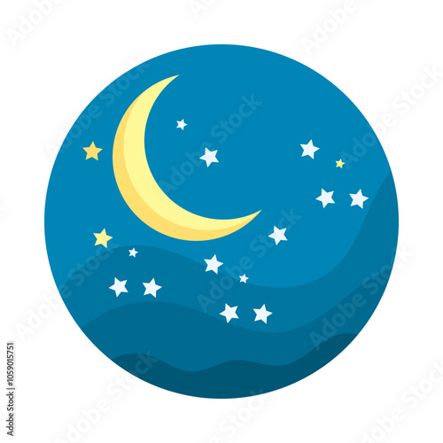 moon and stars. crescent moon, stars and night sky. vector illustration.