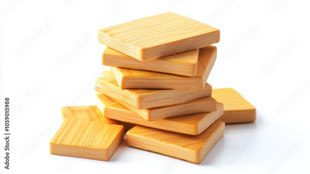 Stacked Wooden Blocks on a White Background Stacked Wooden Blocks on a White Background