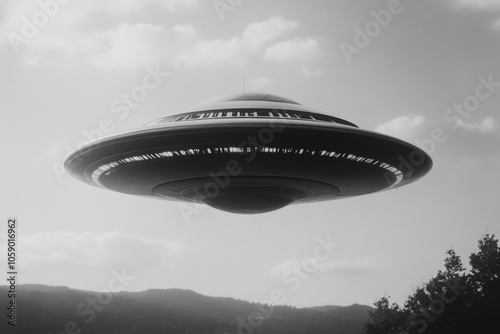 Wallpaper Mural Alien spacecraft in flight against a mountain backdrop. Torontodigital.ca