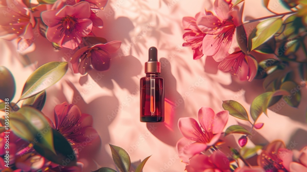Beauty product on a pink blossom backdrop with a hint of luxury. Beauty product on a pink blossom backdrop with a hint of luxury.